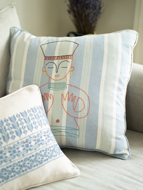 Queen Zenobia Blue Embroidered Cushion