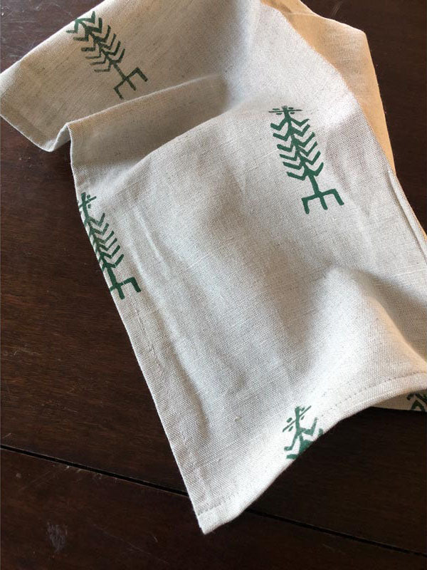 Naturally Dyed Olive Green Linen Tea Towel