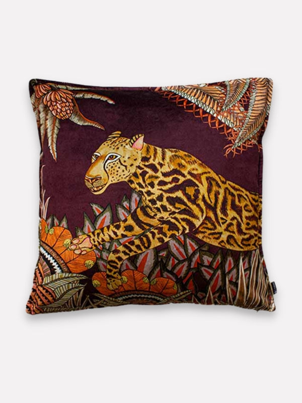 plum velvet wildlife cushion