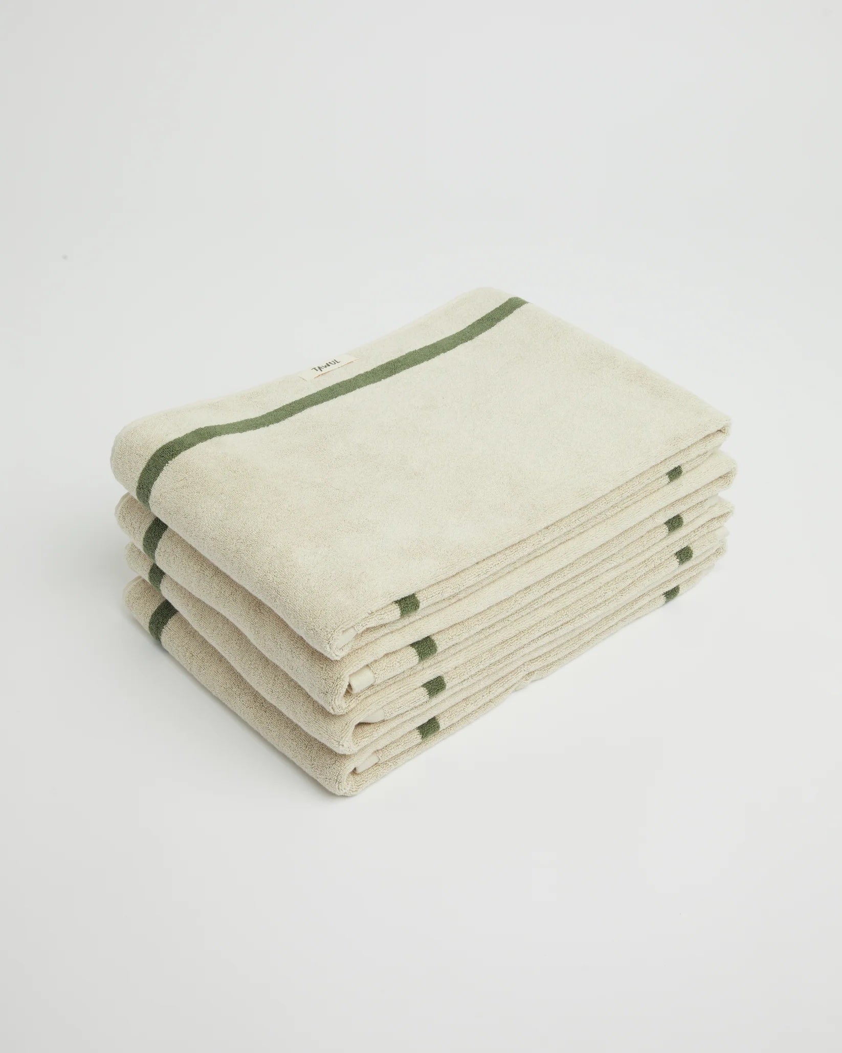 The Classic Ecru & Green Large Towel by Tawul Living